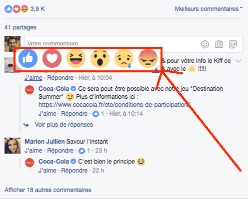 Reactions Commentaires Facebook
